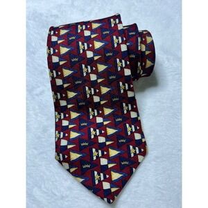 Tommy Hilfiger Necktie Silk Geometric Star Print Tie Burgundy‎ Red Flag